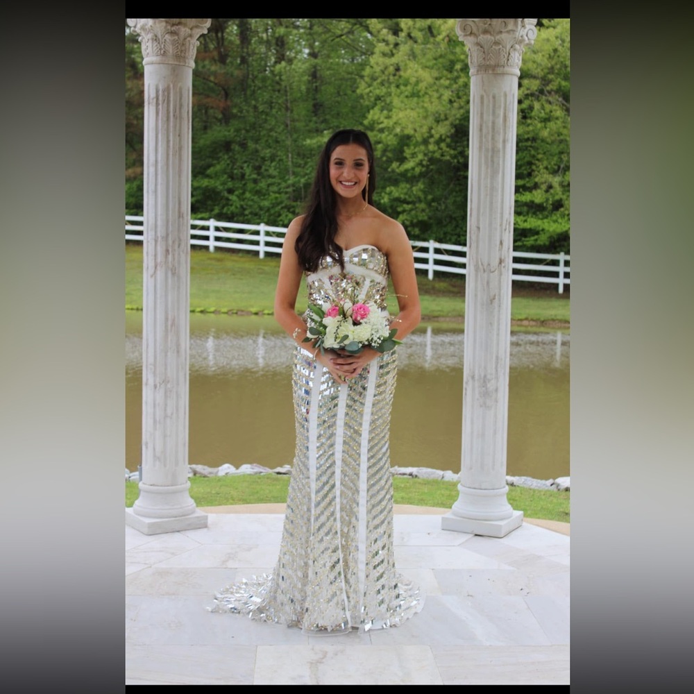 Sherri hill mirrored Sequin prom Dress - Gold, silver and White